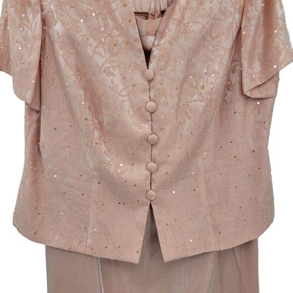 Vintage 80's Maxi Skirt Set Petites 16WP Pink Modest Beaded Button Up Shimmer - Picture 17 of 17